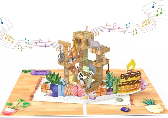 3D Pop Up Cat Birthday Card, Meow Song Birthday Card with Colorful Lights & Blow-Out Candle, Musical Birthday Card for Boys, Girls, Men, Women, Wife, and Cat Lovers with Blank Envelopes & Notes