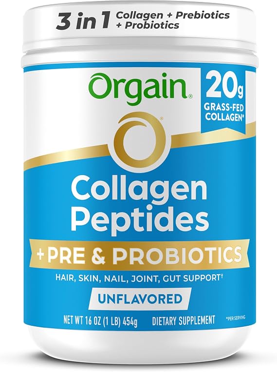 Orgain 20g Collagen Peptides + Prebiotic & Probiotics Powder, 1lb