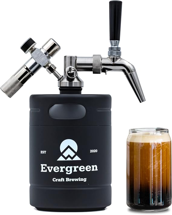Evergreen Nitro Cold Brew Coffee 64oz Growler Keg | Universal Nitrogen & CO2 Pressure Regulator | Suitable for Beer, Kombucha, Cider, Stouts, and More