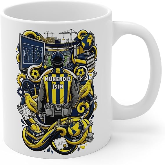 Mühendis Meslek Taraftar Temalı Mühendis Kupa Bardak | Taraftar Meslek Temalı Kupa Bardak | Hediye Mug (Fenerbahçe Temal, Beyaz)