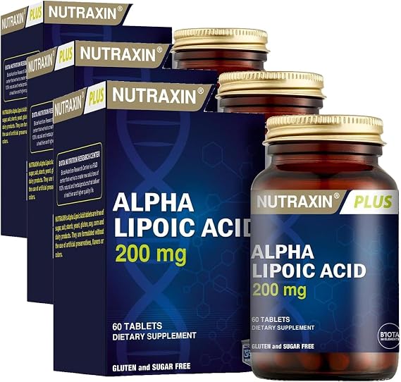 Nutraxin Plus Alpha Lipoik Asit 200 mg içeren Takviye Edici Gıda (1 x 60 Kapsül) (3 paketi)