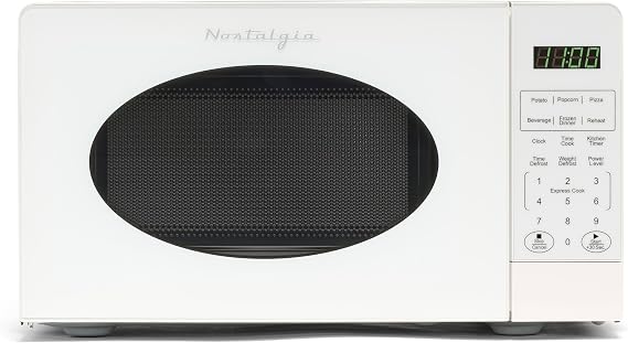Nostalgia Modern Retro Countertop Microwave Oven - 700-Watt - 0.7 cu ft - 12 Pre-Programmed Cooking Settings - Digital Clock - Kitchen Appliances - White