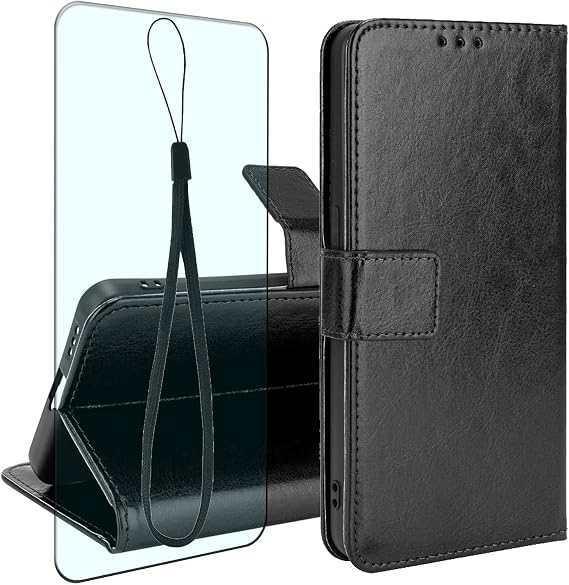 Case + Screen Protector for Ulefone Armor X31 Pro,Leather Wallet Cover Flip Folio Stand Case,for Ulefone Armor X31 Pro Scratch Resistant Tempered Glass Film -ZT-FMW-Black