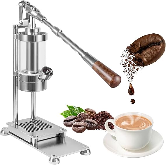 Manual Espresso Maker, Portable Hand Press Machine with 58mm Brewing Head, 345ml Tank, Push-pull Tray, 1-16bar Pressure for Cappuccino & Latte