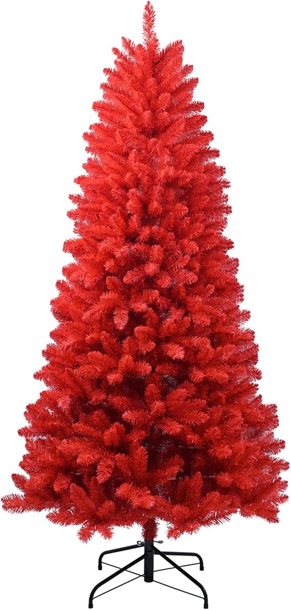 5ft Artificial Red Christmas Tree for Home,Office and Party Decoration,Hinged Branches Red Xmas Tree with 624 Branch Tips Easy to Assemble, Stable Metal Stand
