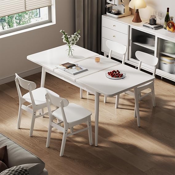 Muwuele 47"-63" Solid Wood Extendable Dining Tables for 4-8, White