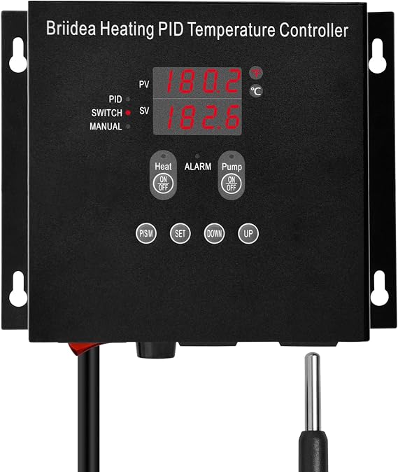Briidea Heating PID Temperature Controller,40F~257F/-40C~125C, Independent Pump Control, Pre-Wired Digital Home Brewing Controller, P/S/M Three Modes, Precise Temperature Setting & Adjustment
