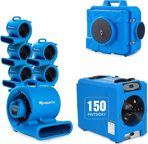 MOUNTO Water Damage Restoration Combo Package 6x Air Mover 1x Air Scrubber 1x Dehumidifier