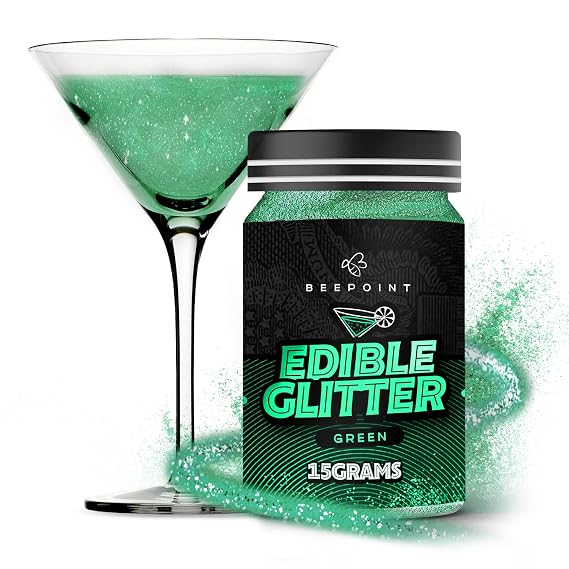 BeePoint Green Edible Glitter for Drinks 15g - Food Grade, Vibrant Color Shimmer Powdered Dust for Drinks, Cocktails, Cake Decorating, Baking, Chocolates, Candy, Sweets, Cookies - Vegan & Gluten Free