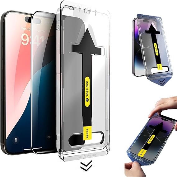 Waterfall Screen Protector,Tendency Screen Protector for iPhone,Silk Screen Dust-Free Room Tempered Film,Full Screen Privacy Screen Protector for iPhone 14/15/16 Pro Max (Anti-peep,16Promax)