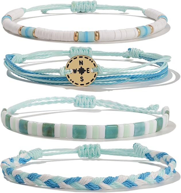 Boho Compass Beaded String Bracelets Stackable Cute Summer Beach Jewelry