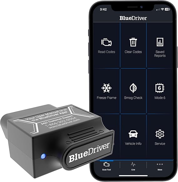 BlueDriver OBD2 Scanner Bluetooth, No Subscription, ABS SRS TPMS | OBDII Diagnostic Scan Tool, Car Scanner & Code Reader, iPhone & Android, Check Engine, Repair Reports, Vehicles 1996+