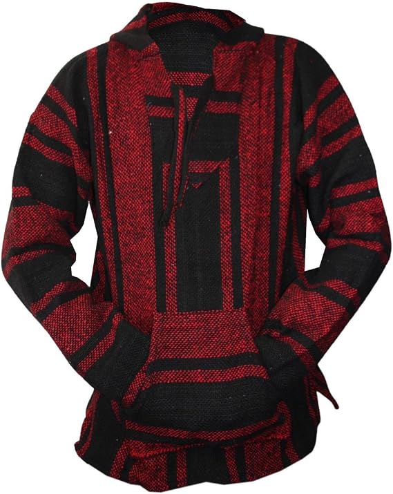 Del Mex Mexican Baja Hoodie Sweater Jerga Pullover Black Red Unisex