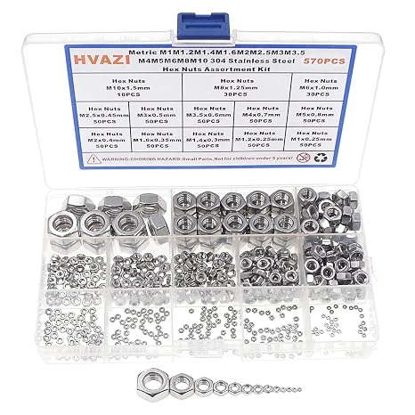 570PCS Metric M1-M10 304 Stainless Steel Hex Nuts Fasteners Kit