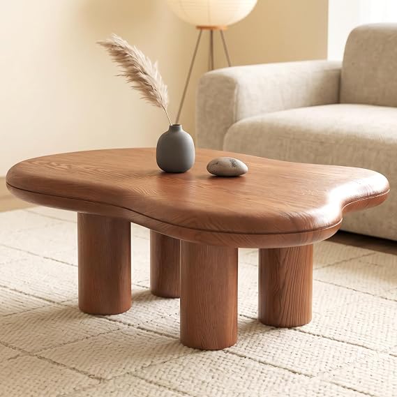 Guyii Walnut Cloud Coffee Table with 4 Legs, Modern Sofa Table, Mini Center Table, Small Irregular Tea Table for Living Room, Bedroom, Easy Assembly