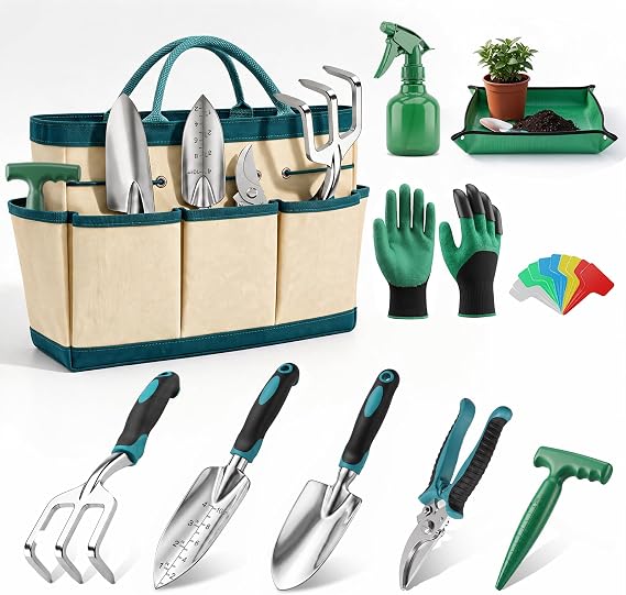 Garden Tool Set 10-Piece Hand Tool Set Robust Garden Tools Teal
