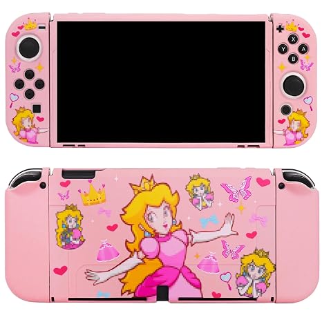 TIKOdirect Dockable Case Compatible with Switch OLED 2021, Cute Protective Soft Cover Full Protection for Switch OLED and Joy-Con Controller, Pink Princess