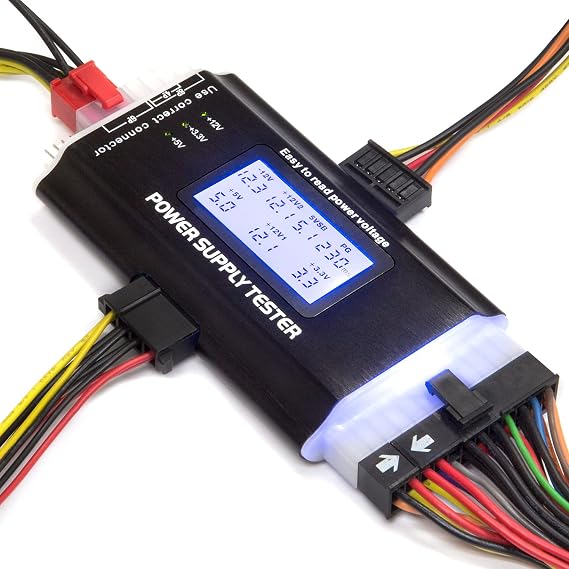 Kingwin Digital Power Supply Tester with LCD Screen Compatible with ATX, ITX, IDE, HDD, SATA, and BTX, Easy-to-Use Diagnostic Tool for PC Power Supply Testing (Aluminum)