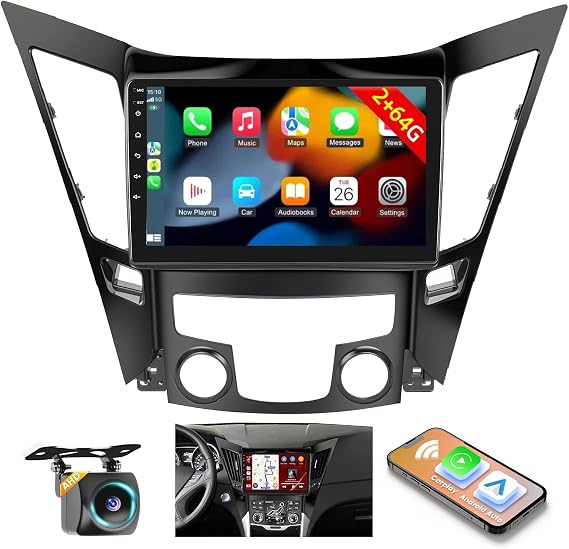 2+64G for 2010-2015 Hyundai Sonata Android 15 Car Stereo Wireless Apple CarPlay Android Auto, 9 inch Touch Screen Radio WiFi Bluetooth GPS FM RDS+Free AHD Backup Cam