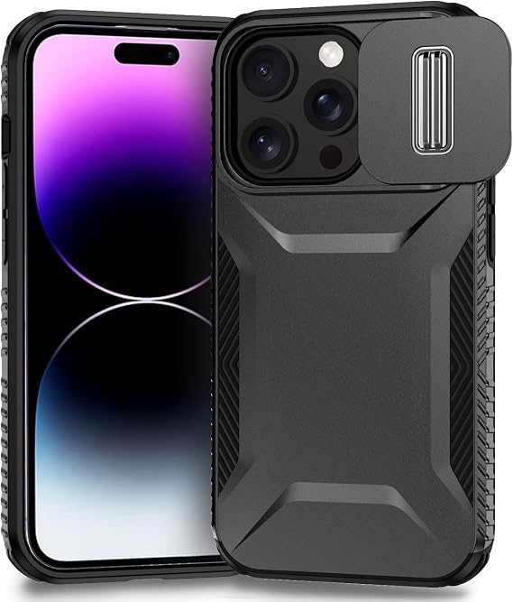 Case for iPhone 14 Pro, for Apple 14 Pro 6.1" with Slide Camera Cover, Military Grade Non-Slip Heavy Duty Rugged Shockproof Protective Phone Cover for iPhone 14 Pro Black
