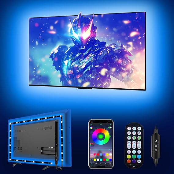 Daymeet LED Lights for TV Backlight, 13.1ft USB RGB Light Strip for 40-65 Inch Behind Lighting, Color Changing With Remote, Music Sync, Bluetooth APP Control for Bedroom, Computer, PC
