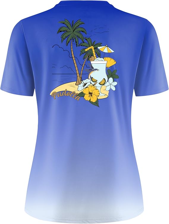 Women's Fishing Shirts UPF 50+ Short Sleeve UV SPF Sun Protection Lightweight Quick Dry T Shirts for Swimming Hiking Beach