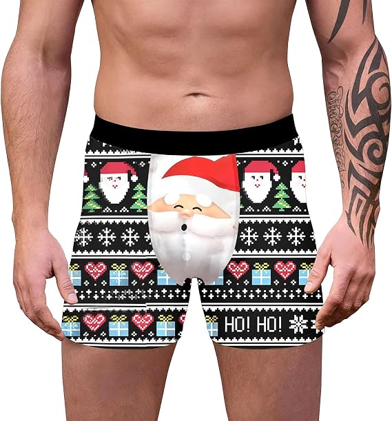 Christmas Boxers Men, Mens Underwear Boxers, Boxers Reindeer Snowflake Santa Claus Printed Underwear Loose Festive Costumes Plus Size Soft 3d Novelty Xmas Underpants Breathable Comfortable Retro