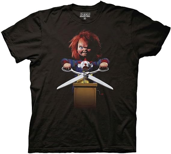 Ripple Junction Chucky Men's Short Sleeve T-Shirt Chucky's Back with Scissors Child's Play Horror Slasher Officially Licensed