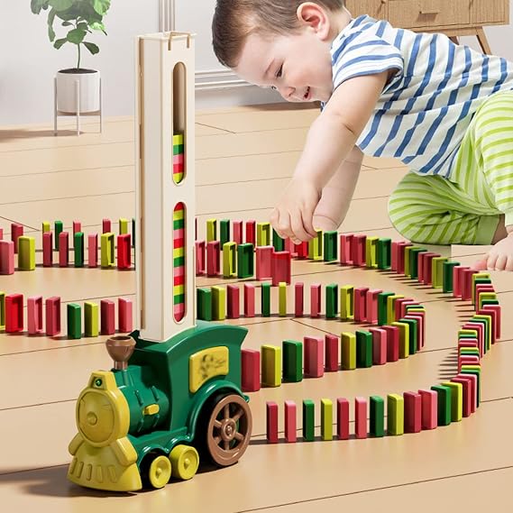 Dominoes Auto, Exciting Domino Car, Dominoes Building Blocks, Toys, Colorful, Playing Dominoes, Train Toy, Self-Propelled, Color Recognition, Shape Recognition, Track, Interest Toy, Train