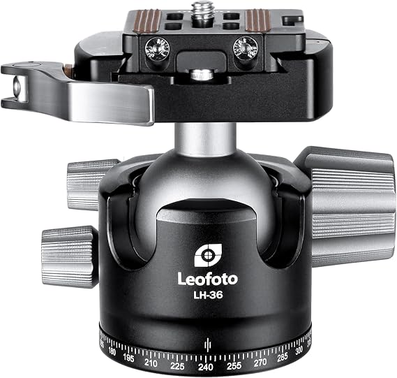 LEOFOTO 83mm Low Profile Camera Tripod Ball Head Mount, 360 Rotating Panoramic with 1/4 inch Quick Release Plate for DSLR/Camcorder, 3/8" Mounting Screw for Tripod/Monopod/Slider, Max Load 39lb