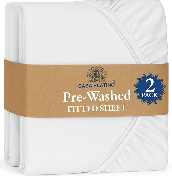 Fitted Sheet Single, 2 Pack, 90x190 Pre-Washed, Deep Pocket 35cm - White