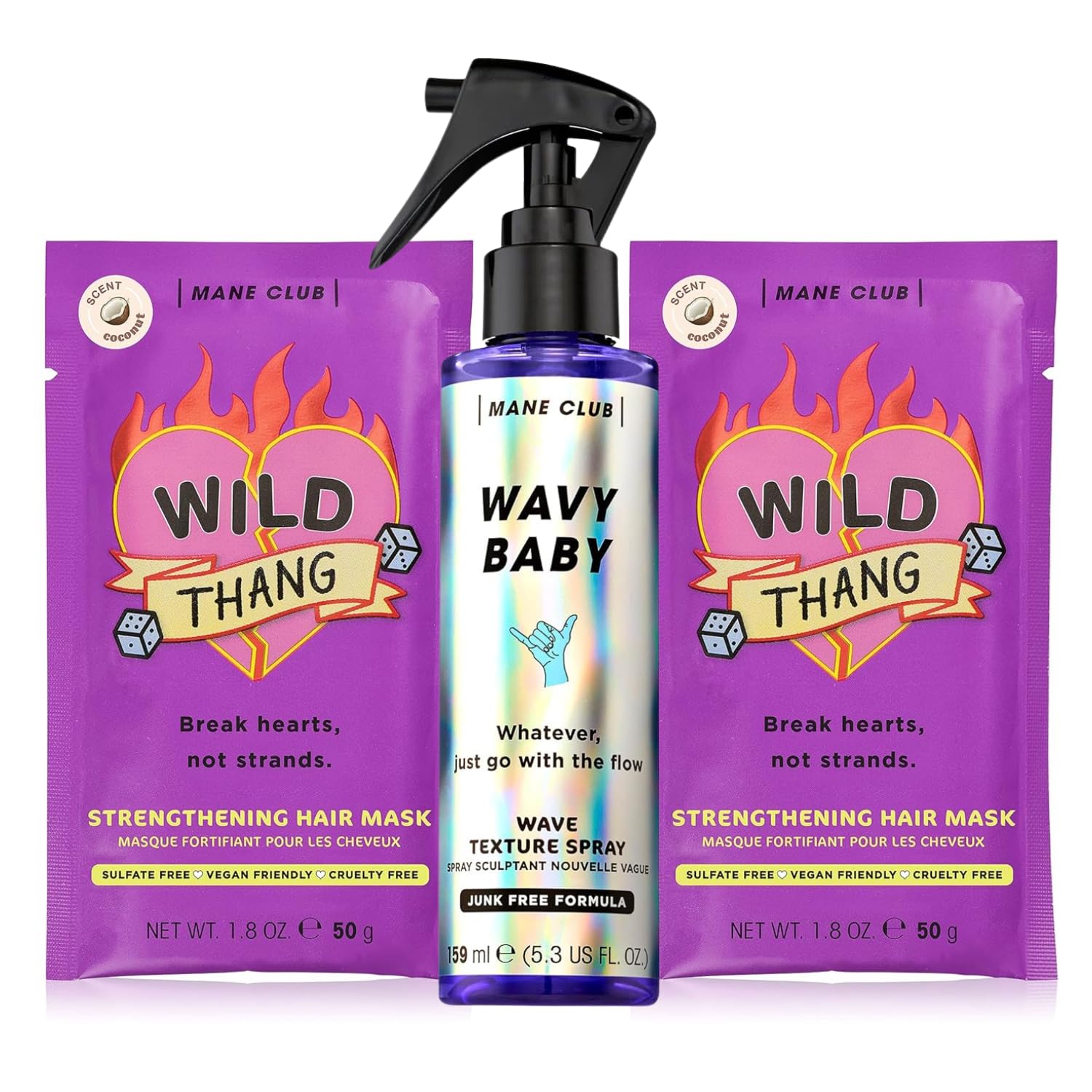 MANE CLUB Wavy Baby Wave Texture Spray & Wild Thang Deep Conditioner 2 Pack Bundle - Vegan, Cruelty-Free, Sulfate & Paraben-Free