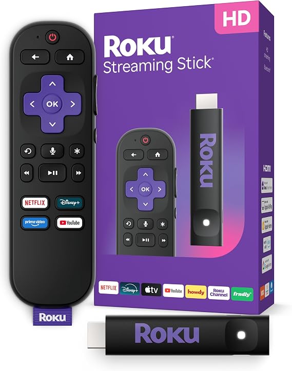 Roku Streaming Stick HD 2025 — HD Streaming Device for TV with Roku Voice Remote, Free & Live TV