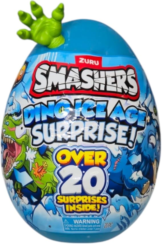 Smashers Dino Ice Age Raptor Series 3 by ZURU Surprise Egg with Over 20 Surprises! - Slime, Dinosaur Toy, Collectibles, Toys for Boys and Kids (Raptor) , Blue