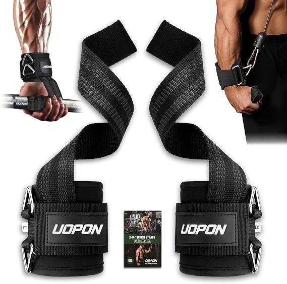 Weight Lifting Straps, 2-in-1 Anti-Slip Gym Straps with Comfortable Neoprene Padding, Gym Wrist Straps with Cuffed D Ring for Weightlifting, Pull-Ups & Cable Workouts, Men(Pair)