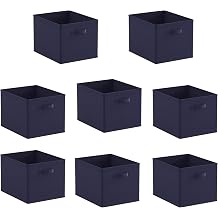 Foldable Storage Cubes Boxes Pack of 8 with Handle for Home Organization, Fabric Wardrobe Storage Box Organizer Basket Bins for Clothes Toys Towels, Collapsible&Durable Dark Blue 33x38x33cm