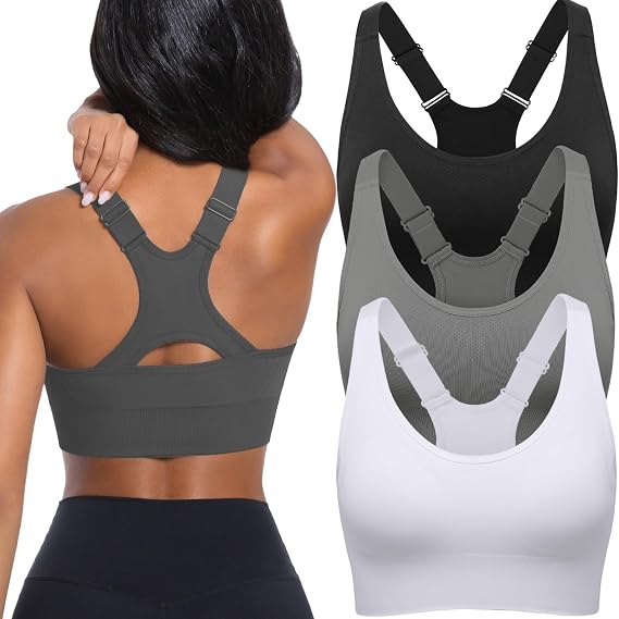 Sports Bras for Women 3 Pack,High Support Racerback Sports Bra Adjustable Straps,High Impact Padded Workout Bras