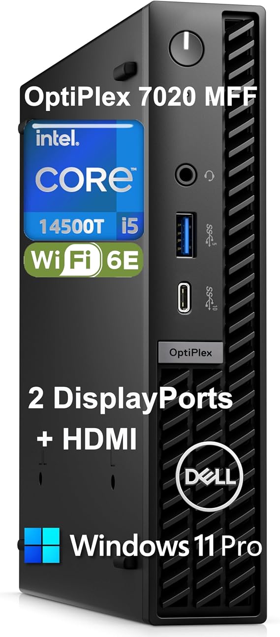 Dell OptiPlex 7020 MFF 7000 Mini PC Business Desktop Computer, 14th Gen Intel 14-Core i5-14500T (Beat i7-13700T), 64GB DDR5 RAM, 1TB PCIe SSD, WiFi 6E, Bluetooth, 2 DisplayPort, HDMI, Windows 11 Pro