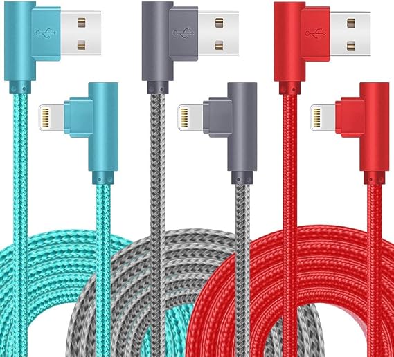 SHUSEL for iPhone Charger Cable Right Angle Lightning Cable 3Pack | 90 Degree 6FT Nylon Braid Charging Cord Compatible for iPhone 14/13/12/12pro/11/11pro/XS/MAX/XR/X/8P/8/7P/7/6