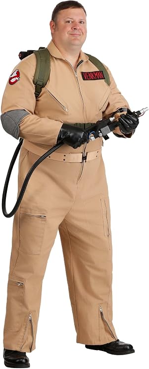 Mens Realistic Ghostbusters Costume Jumpsuit w/Proton Backpack & Accessories | Plus Size Ghost Hunter Halloween Outfit
