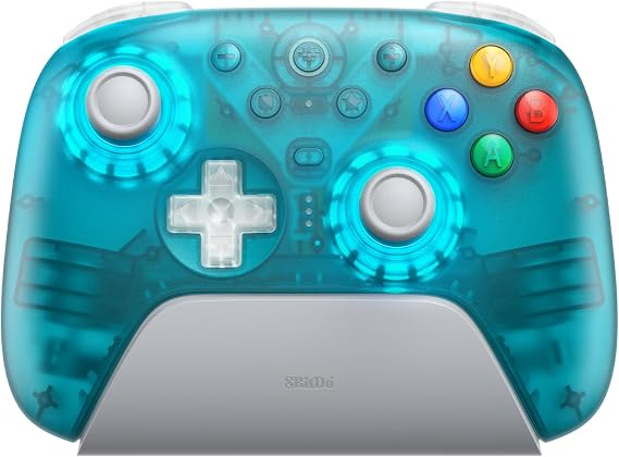 8BitDo Ultimate 2 Wireless Controller for Windows PC, Apple, Steam & Android, Gaming Controller with TMR Joysticks, Hall/Tactile Triggers, Motion Control, 1000Hz Polling Rate, Clear Blue