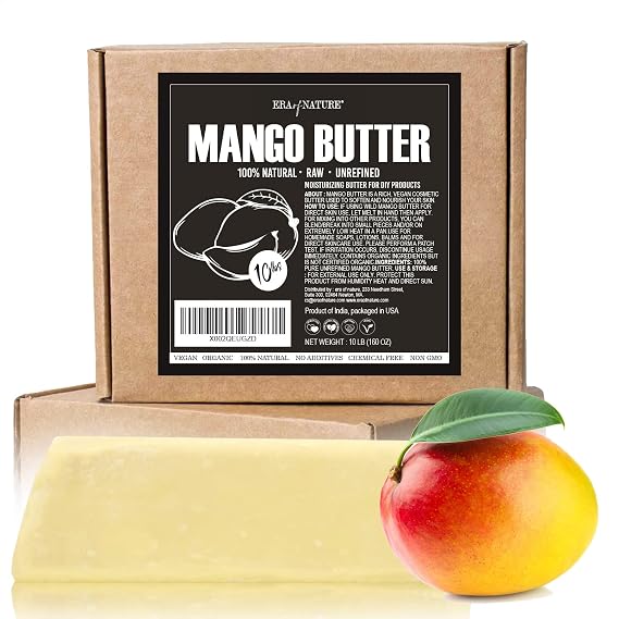 era of nature Organic Unrefined Raw Mango Body Butter Block 16oz - Moisturizing Mango Seed Raw Butter Bar for Skin & Hair, DIY Lip Balm Base, Cream, Soap & Lotion Making Supplies, Personal Skincare