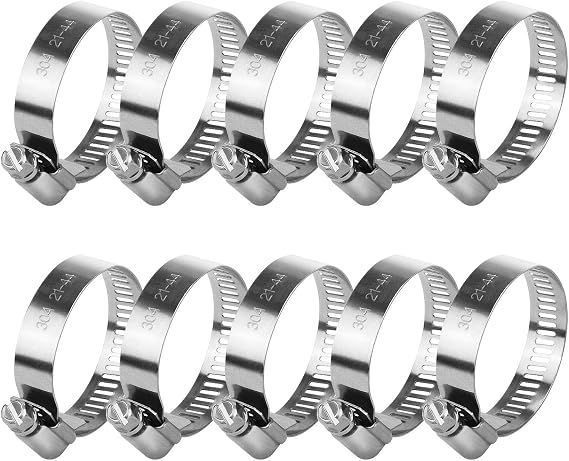 Hose Clips Adjustable Stainless Steel Hose Clamps Worm Drive Pipes Hose Clamps Clips,10 Pack (21-44 mm)