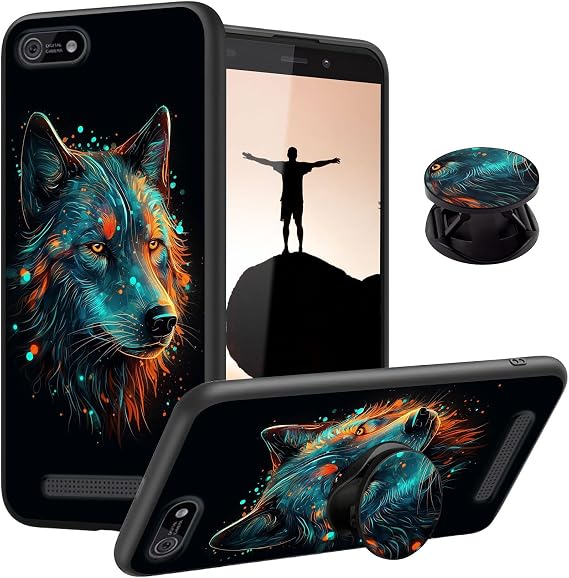 Designed for Cloud Mobile Stratus C5 / Cloud Mobile Stratus C5 Elite Case Case with Finger Expanding Stand Holder, Soft Silicone TPU Phone Cover Shockproof Protective, Wolf 01