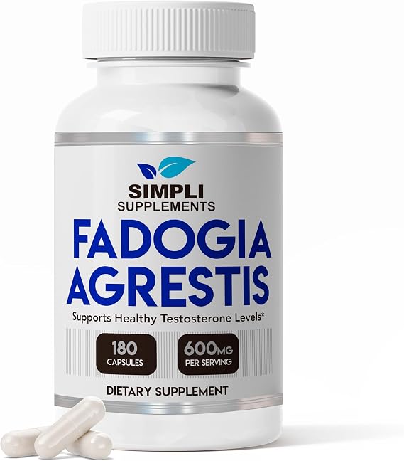 Simpli Supplements Fadogia Agrestis 600mg for Natural Testosterone Support | Promotes Muscle Growth, Energy, Drive, Stamina, and Mood | Non-GMO, Vegan, Gluten-Free | 180 Capsules