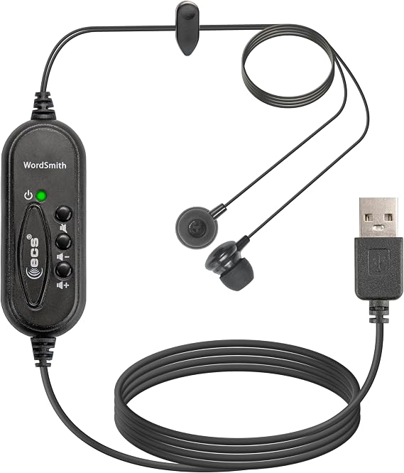 ECS WordSmith USB Transcription Headset, 7-Foot Cord, in-Ear Ear Bud