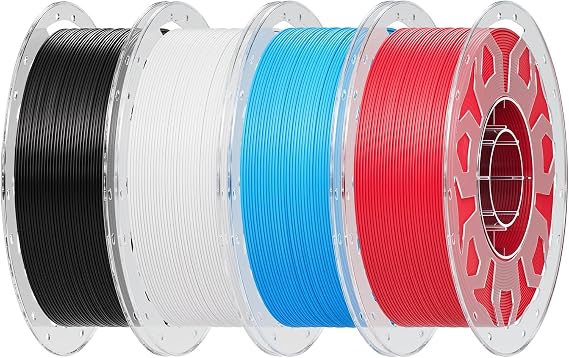 Creality CR-PLA 3D Printer Filament 1.75mm, Tangle-Free, Low Shrinkage & No Warping, High Toughness, Wide Compatibility for FDM Printers (Black White Red Blue)