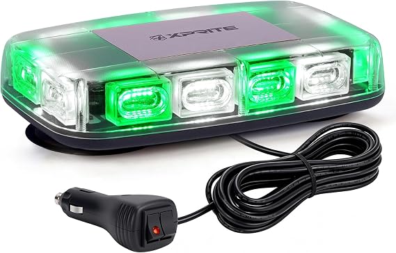 Xprite Upgraded 12" 72LED Rooftop Strobe Lights, High Visibility Utility Lights with Magnetic Base for 12V-24V Construction Vehicles, Trucks, Snow Plow - Mix White/Green