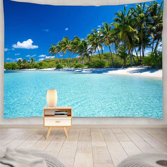 Ocean Beach Tapestry W91"xL71", Wall Hanging Art for Bedroom & Living Room