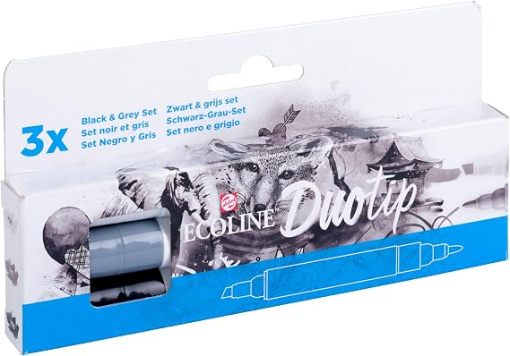 ECO LINE Ecoline Duotip Black & Gray Set of 3 Duo Markers